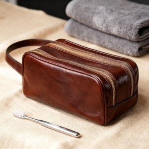 Men’s Genuine Leather Toiletry Wash Bag | Custom Grooming Bag