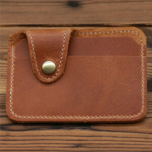 Men & Women Genuine Leather Card Holder with Button | Simple Credit Card Wallet