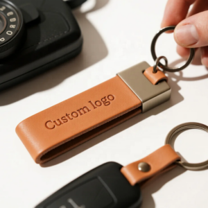 Luxury Genuine Leather Keychain | Custom Logo Leather Keyring for Bulk Orders
